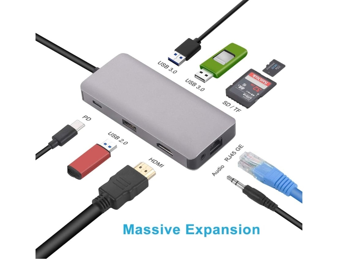 Adaptador concentrador USB C multipuerto USB 3.0 9 en 1 Dock HDMI Gigabit Ethernet 100 W PD 4K compatible con MacBook Pro/Air Chromebook Dell XPS Lalalamoli