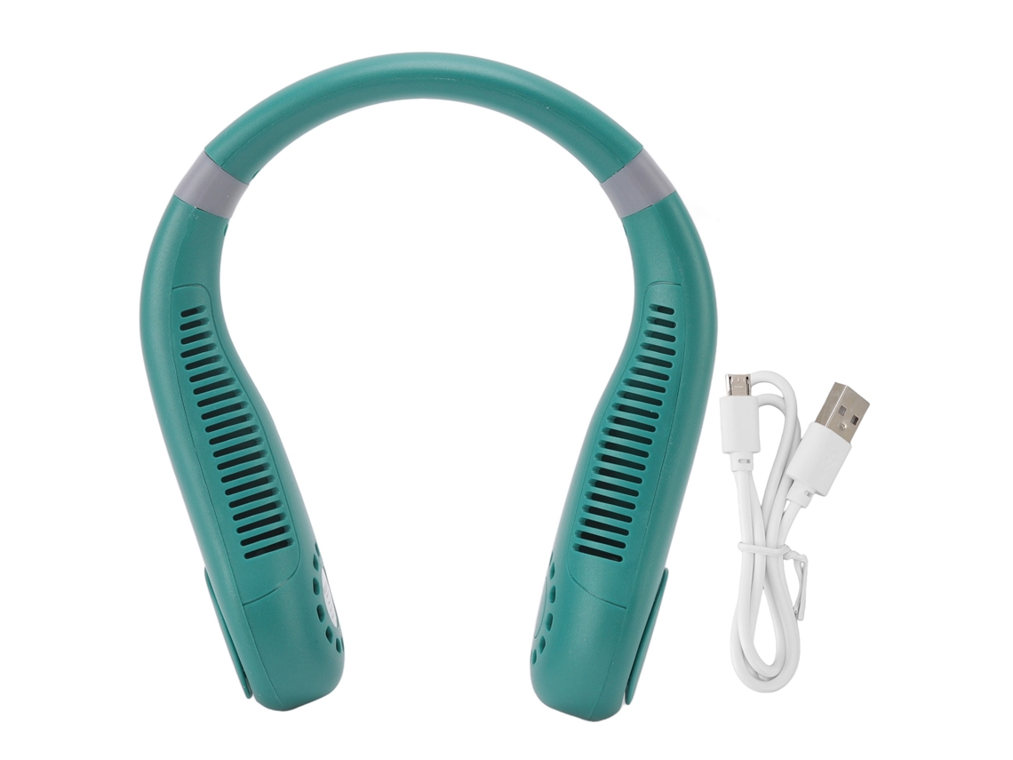Ventilador de cuello sin aspas con luz de respiración, 2400 mAh, color verde.