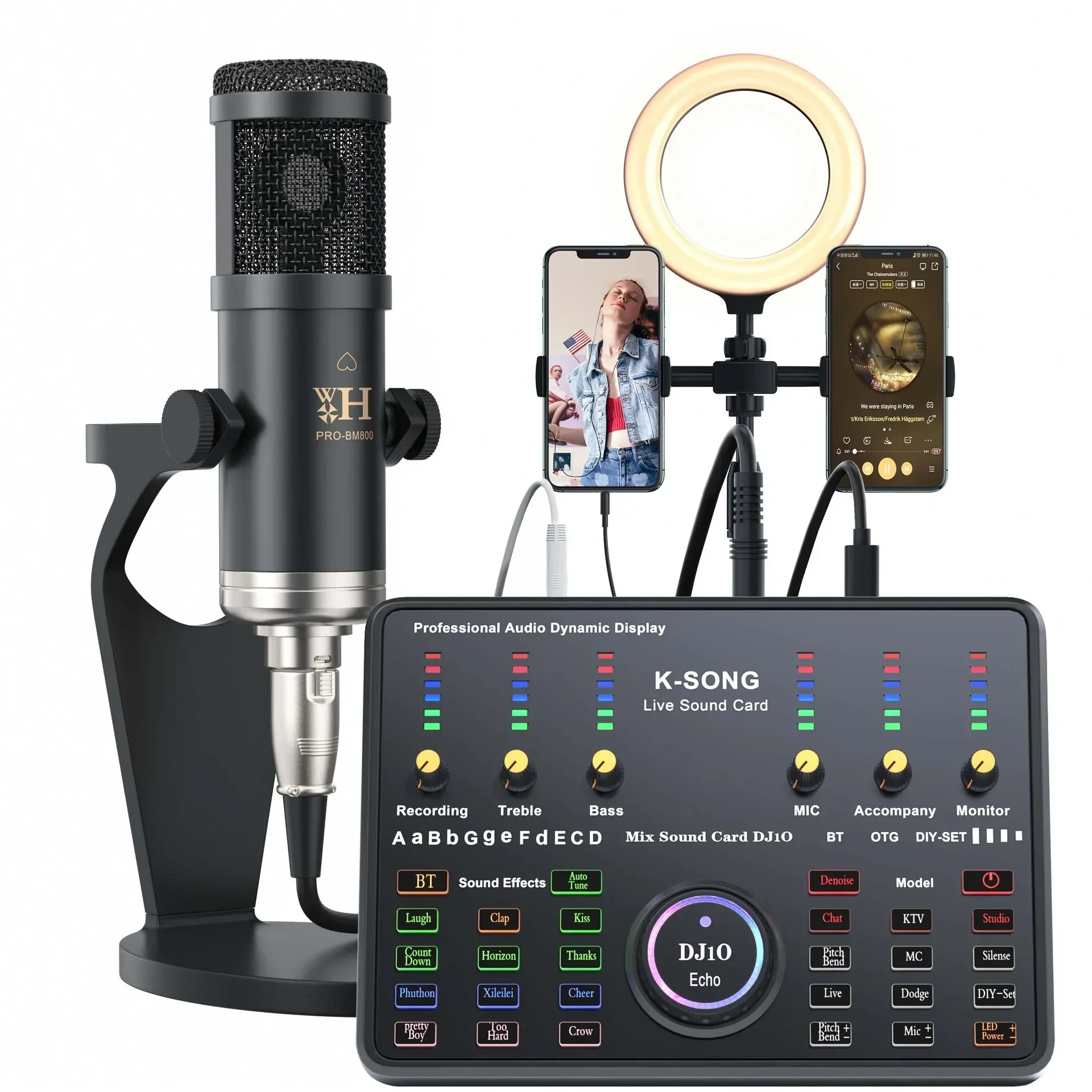 (cuadrado Negro) Kit De Tarjeta De Sonido Micrófono De Condensador De Estudio