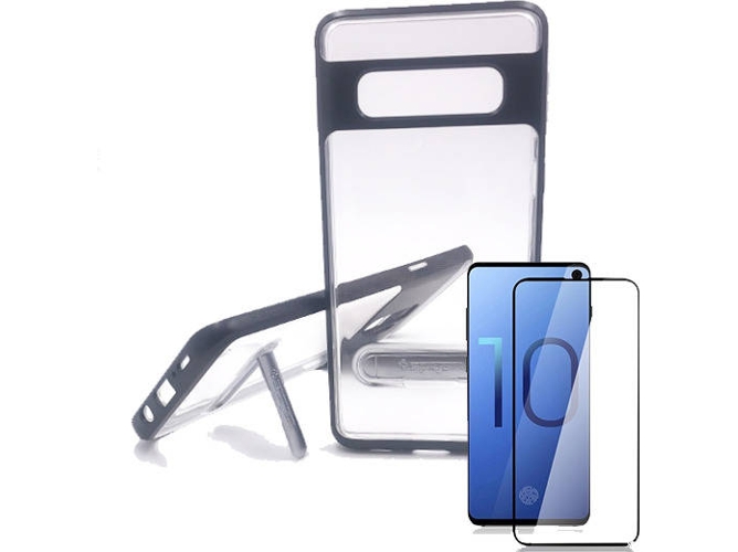 Kit Carcasa y Protector Cristal Samsung Galaxy S10 Crystal Negro