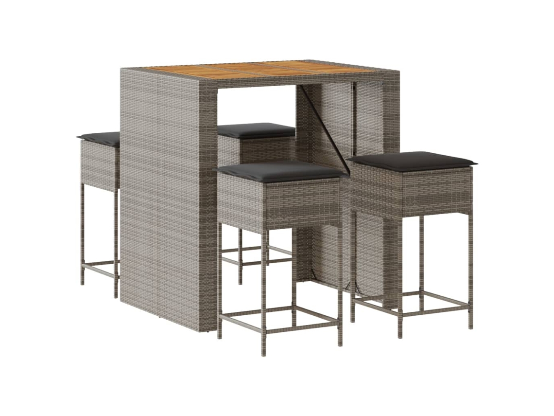 Maison Exclusive - Juego De Bar De Jardín 5 Piezas Con Cojines Ratán Pe Gris