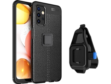 Kit Funda y Soporte Samsung M32 Rugged Leather Negro