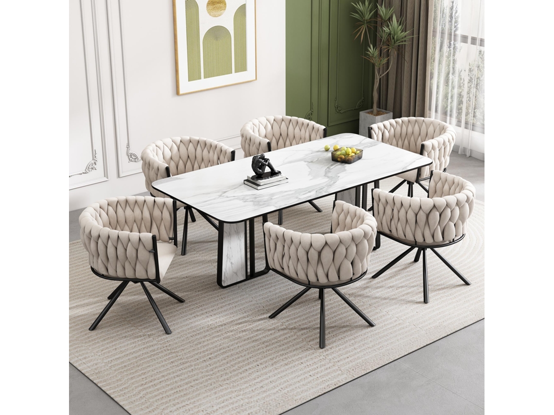 Juego de 6 sillas giratorias de terciopelo con brazos y patas de metal en estilo beige
