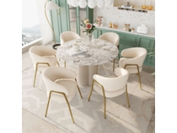 Conjunto De 6 Sillas - Tela Sherpa - Patas Doradas - Beige