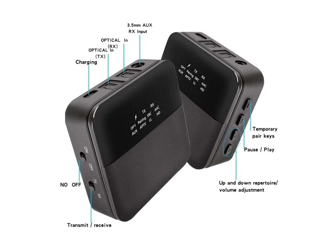 Adaptador Bluetooth 2 en 1 Adaptador de audio Bluetooth 5.0 Receptor de  transmisor Bluetooth para TV Sistema estéreo portátil Auriculares Altavoz  negro