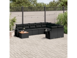 Conjunto de sofá de jardín de 10 piezas con cojines en mimbre sintético negro de DKD Home Decor