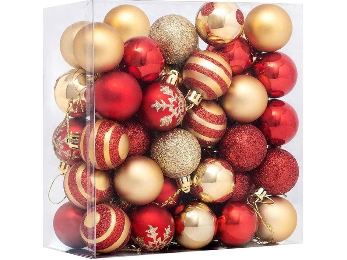 Adorno Navideño 50 Piezas Bolas De Árbol Navideño Rojo Y Oro 4 Cm Diferentes Diseños Reutilizables