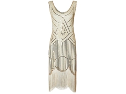 2026-vestido Flapper De Los 20s Para Mujer Con Flecos Largos Secuencias Y Perlas Disfraz Gatsby Cpb L Beige