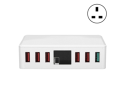 Cargador Usb Inteligente De 6 Puertos Qc 3.0 Con Pantalla Digital, Carga Rápida 100-240v Enchufe Británico