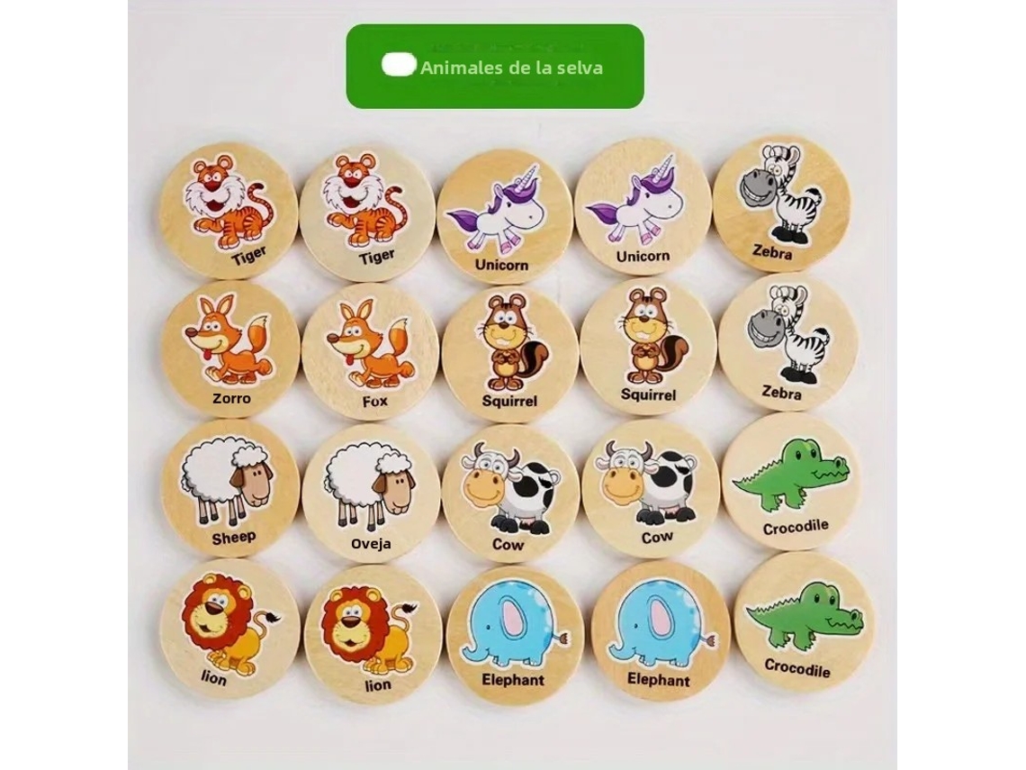 Juego de memoria educativo de madera para niños, ajedrez para bebés con reconocimiento de animales y frutas (Mdug)
