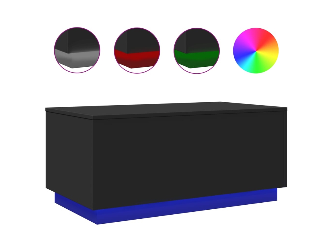 Mesa de centro de diseño moderno con luces LED, 90 x 50 x 40 cm, madera industrializada negra, Dec037685