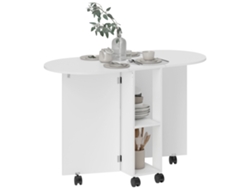 Mesa de comedor plegable con ruedas, 2 extensiones, 2 estantes, 120x60x77 cm, blanca.