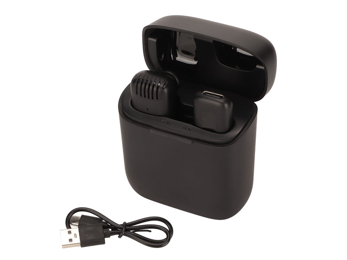 Micrófono De Solapa Inalámbrico Con Reducción De Ruido, Micrófono De Solapa Con Clip Plug And Play Con Estuche De Carga Para Android E Ios, Color Negro.
