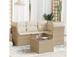 Conjunto de 5 sofás de jardín con cojines de mimbre beige Dkd Home Decor