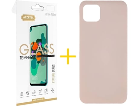 Carcasa + 1 Protector de Vidrio iPhone 13 Mini ACCETEL Silicona Líquido Rosa Crema