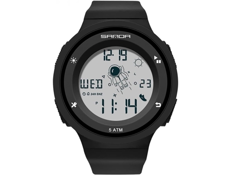VEANXIN Astronauta Relojes Digital Electrónico Resina Pulsera Alarma Reloj de Pulsera Impermeable-Negro