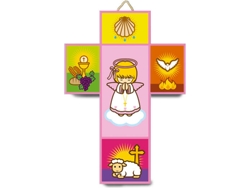 Figura Decorativa LITTLE DROPS OF WATER Cruz con símbolos Ángel Niña (Multicolor - Resina)
