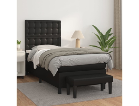 VIDAXL Cama con somier (Negro - Cuero artificial - 203 x 90 x 128 cm)