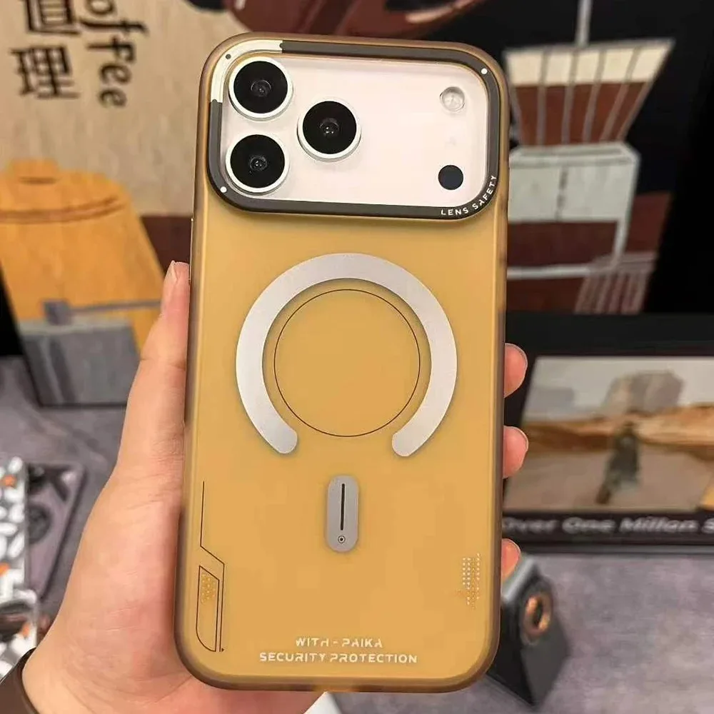 (caqui) Funda Magnética Semitransparente Con Acabado Arenado Para Iphone 14 Pro, Con Protección Para La Lente Y Resistente A Los Golpes.