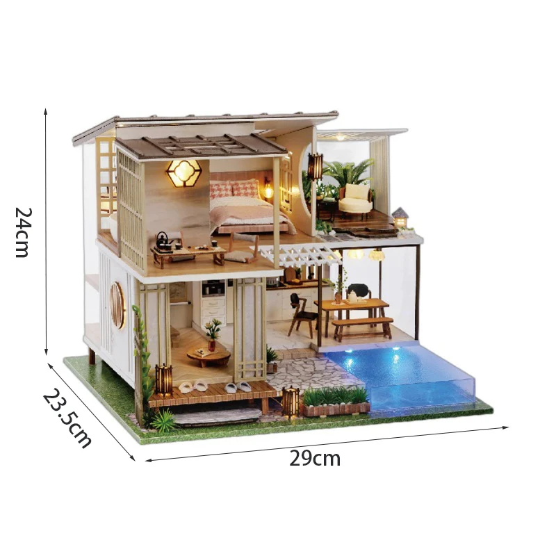 Mini Casa Elegante De Dos Plantas, Casa De Madera Para Armar, Kit De Montaje De Casa De Muñecas Grande