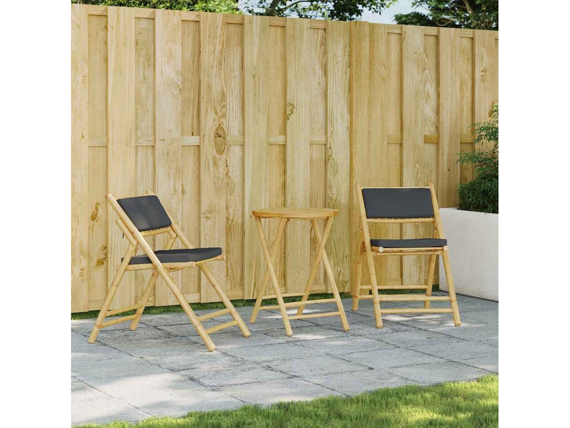 2 sillas plegables de bistró con cojines de bambú gris oscuro, Dkd Home Decor