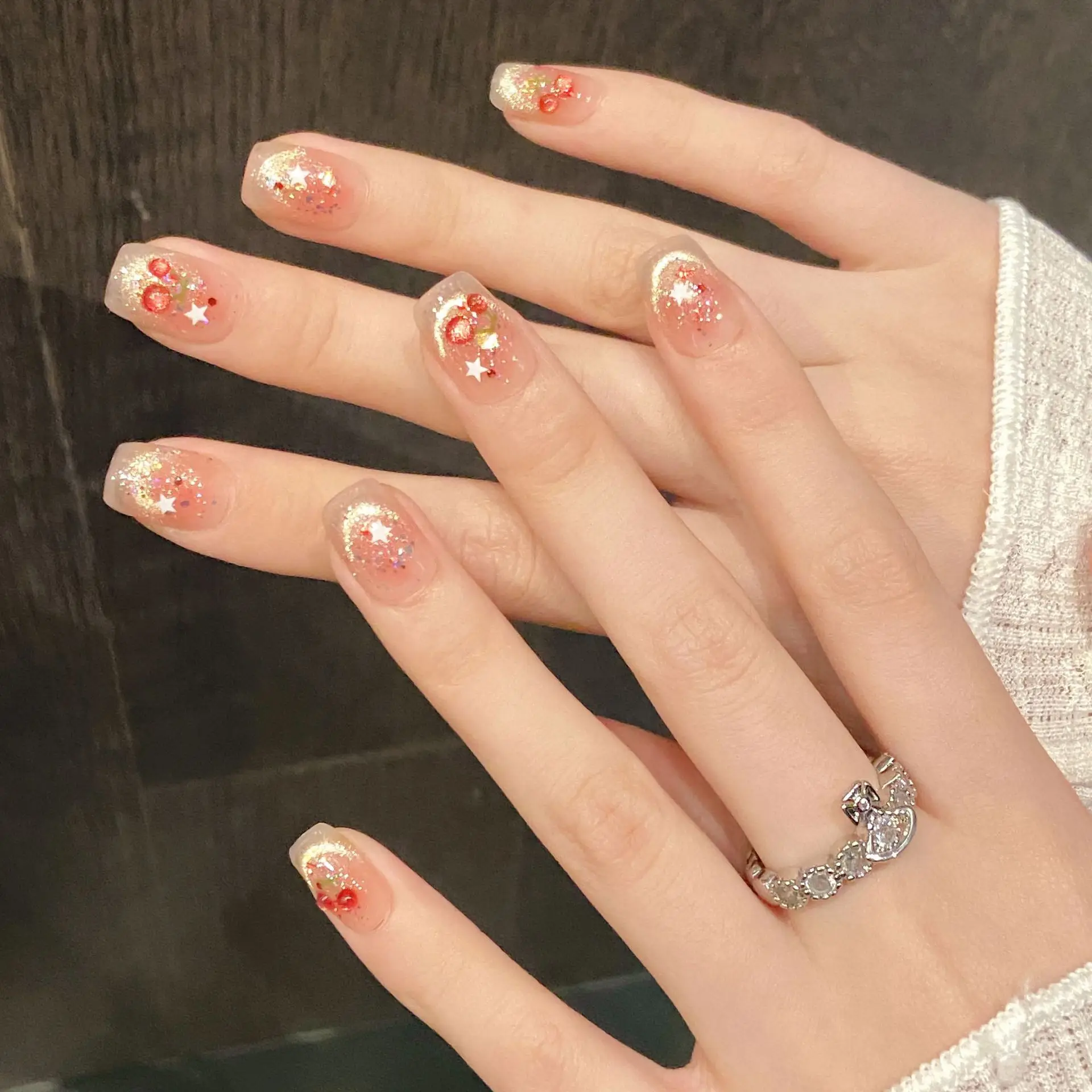 (1507-l) Uñas Postizas Hechas A Mano Con Degradado De 10 Piezas Y Puntas Cuadradas Cortas Con Efecto Ojo De Gato Brillante