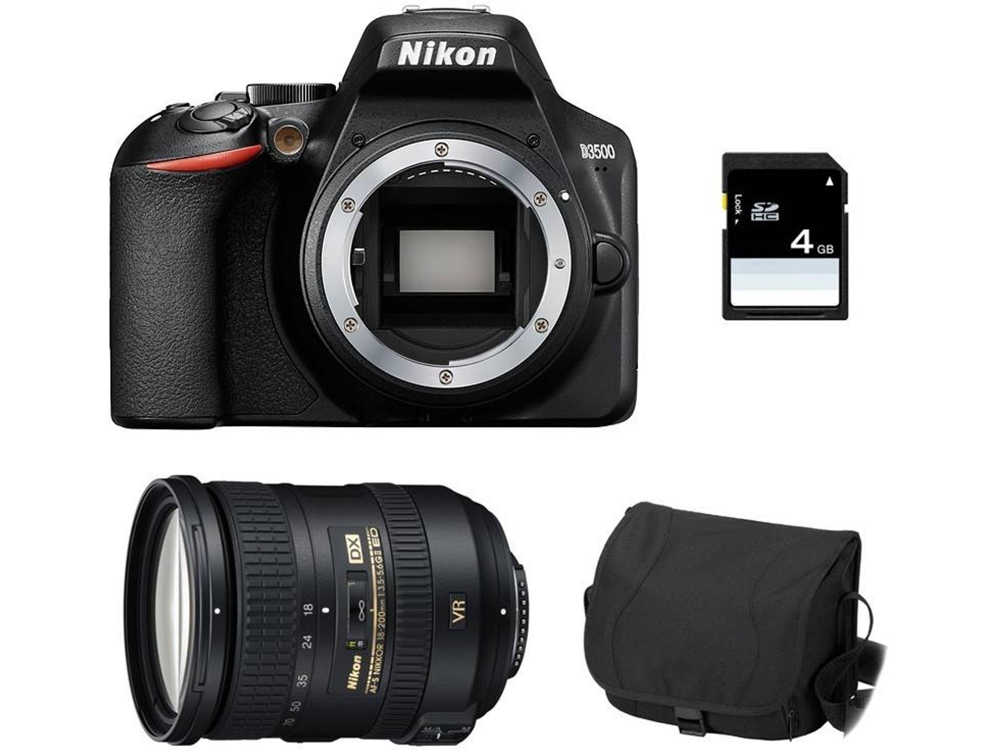 Kit Cámara Réflex NIKON D3500 + 18-200 VR + Bolsa + SD 4Go