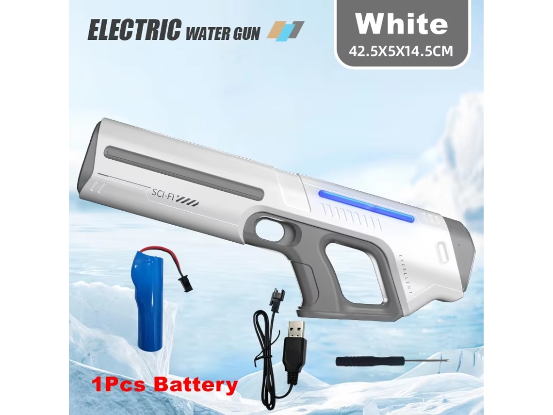 Pistola de agua eléctrica con succión automática, chorro potente, juguete de playa y verano, para niños y niñas, adultos y niños, color blanco. Aeuzwr