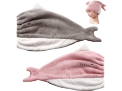 Paquete De 2 Toallas De Microfibra Para Secar El Cabello, Súper Absorbentes Con Un Lindo Bordado De Tiburón.