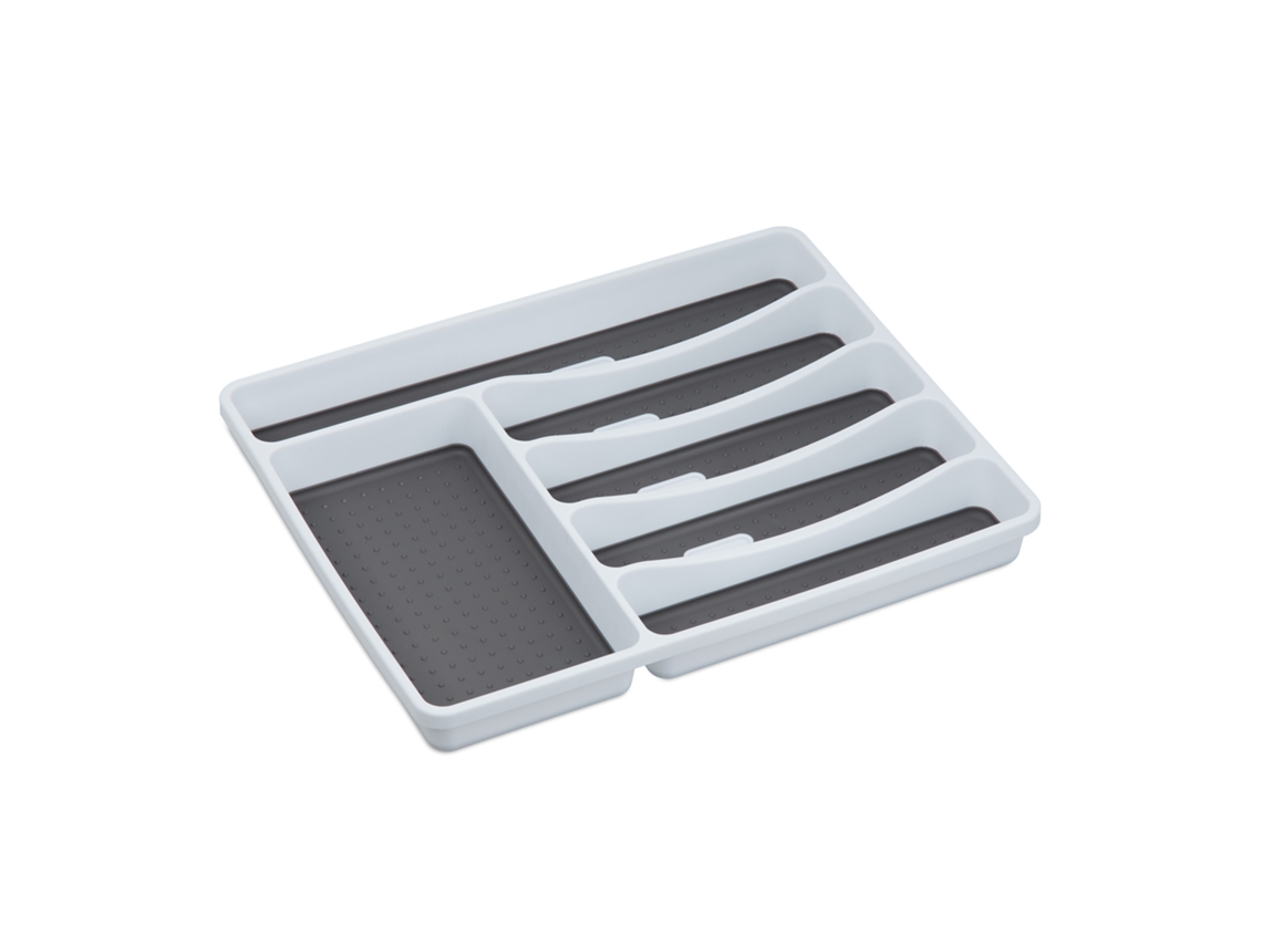 Relaxdays Organizador De Talheres Para Gavetas, Talheres De Cozinha, Gaveta, Hbt 4,5x33x40 Cm, Branco/cinzento