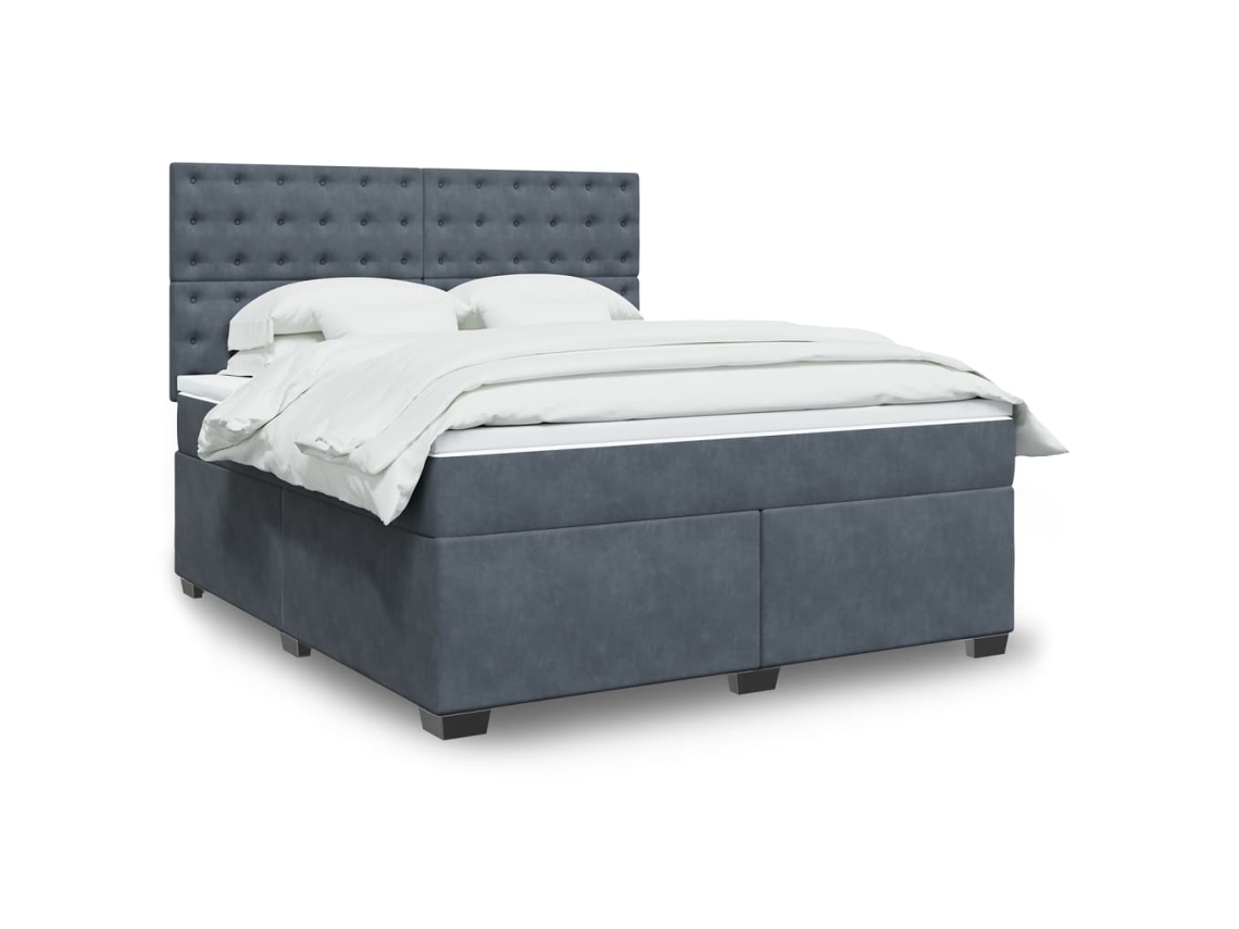Cama Box Spring Con Colchón Terciopelo Gris Oscuro 180x200 Cm