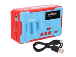 Rádio De Emergência Portátil Rd-666t Com Luz De Emergência Led Carregamento Solar E Manivela Am Fm Azul