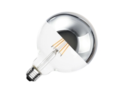 Bombilla LED de filamento E27 8W 800lm G125 cromada reflectante, sin parpadeo, 2200K, supercálida - Ledkia