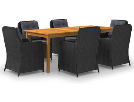 Conjunto 7 de comedor para jardín de VIDAXL negro