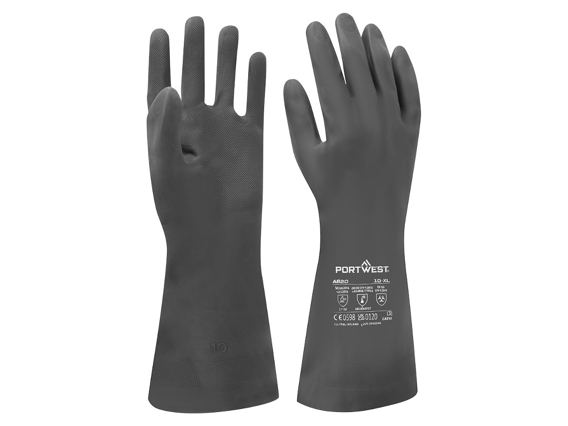 Guante de neopreno para productos químicos, protección eficaz, negro, talla M, Portwest