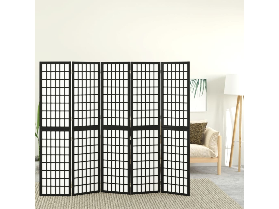 Biombo Plegable Con 5 Paneles Estilo Japonés Negro 200x170 Cm