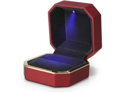 Caja De Anillo De Lujo Con Luz Led, Estuche De Terciopelo Rojo Para Bodas Y Regalos