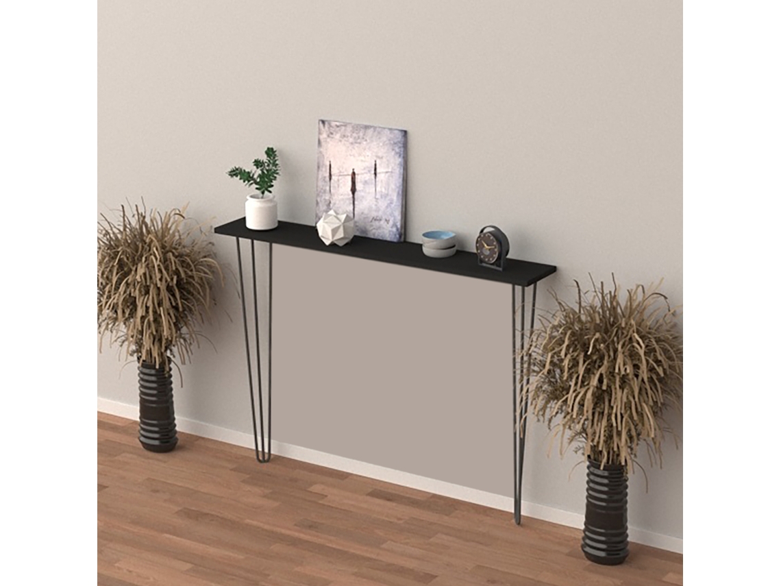 Mesa consola Kokemäki patas de horquilla metal/MDF 80 x 18 x 82 cm Negro [EN.CASA]