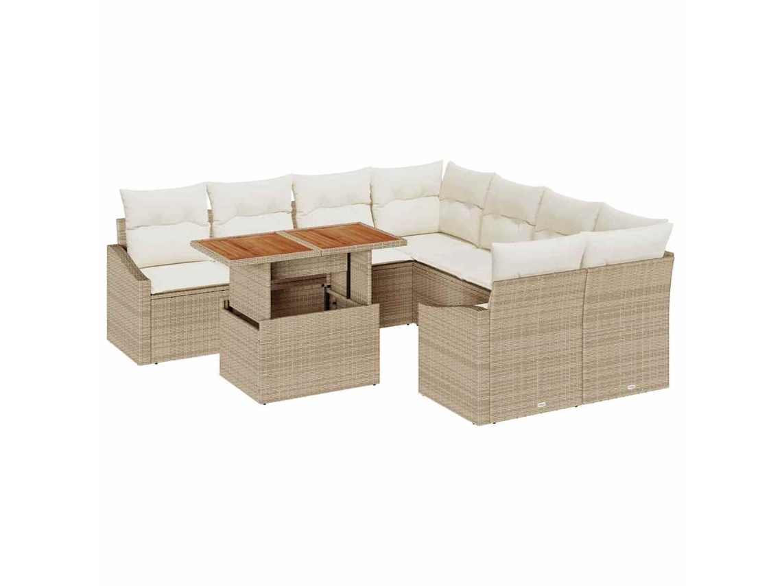 Maison Exclusive - Conjunto De Comedor De Jardín Con Cojín 9 Pcs Beige Y Crema