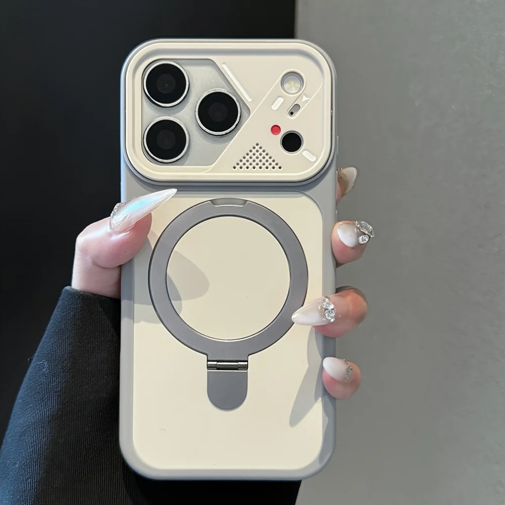 (iphone 12 Gris) Funda Magnética Magsafe Con Soporte De Anillo Metálico