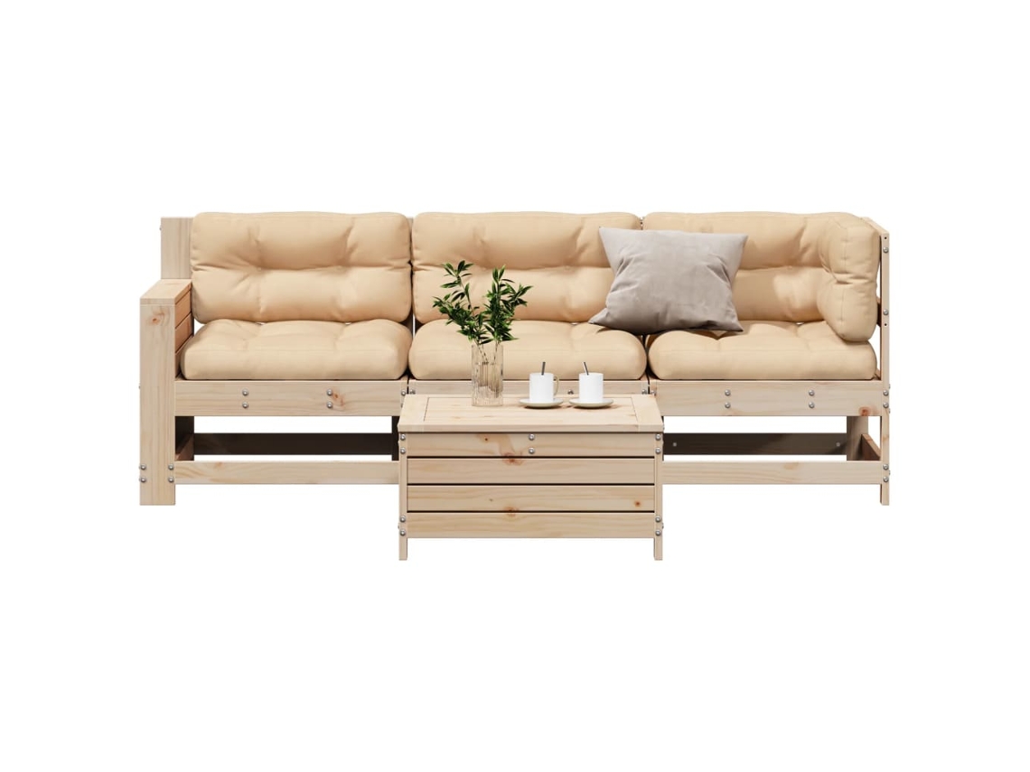 Conjunto de salón de jardín de 4 piezas con cojines de pino macizo DKD Home Decor