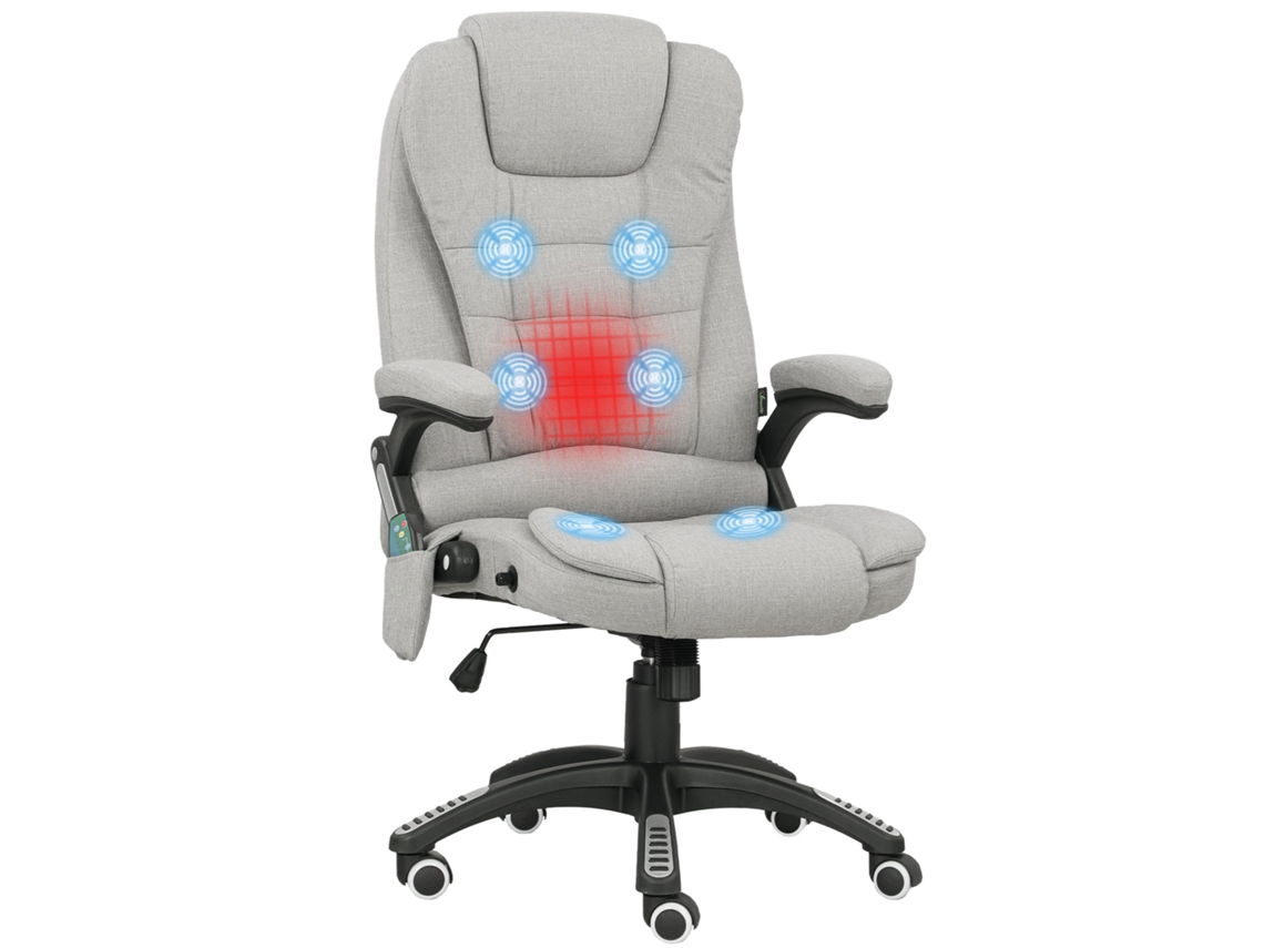 Cadeira de Escritório com Massagem e Aquecimento, Altura Ajustável, Encosto Reclinável e Controle Remoto, Cinza. VISTA SHOP