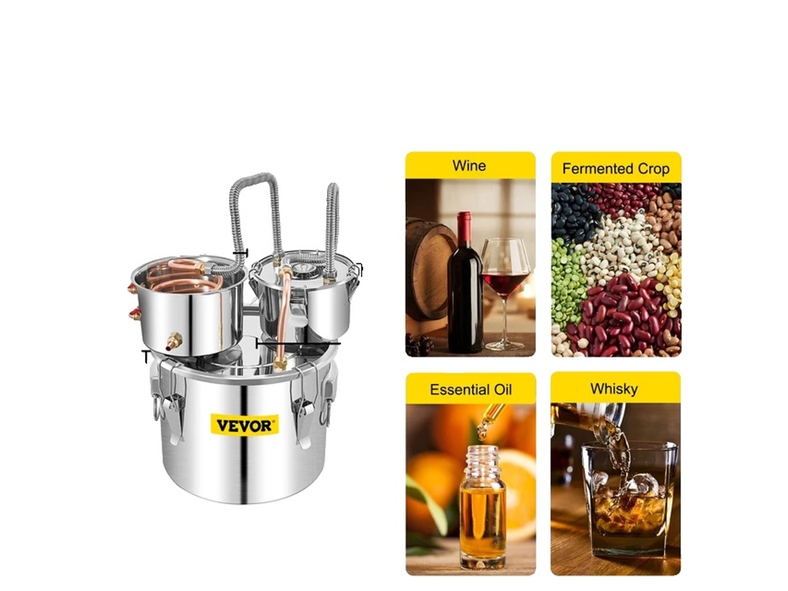 Destilador de alcohol de acero inoxidable, capacidad de 12 a 50 L, sistema de enfriamiento rápido, OEM de 12 L