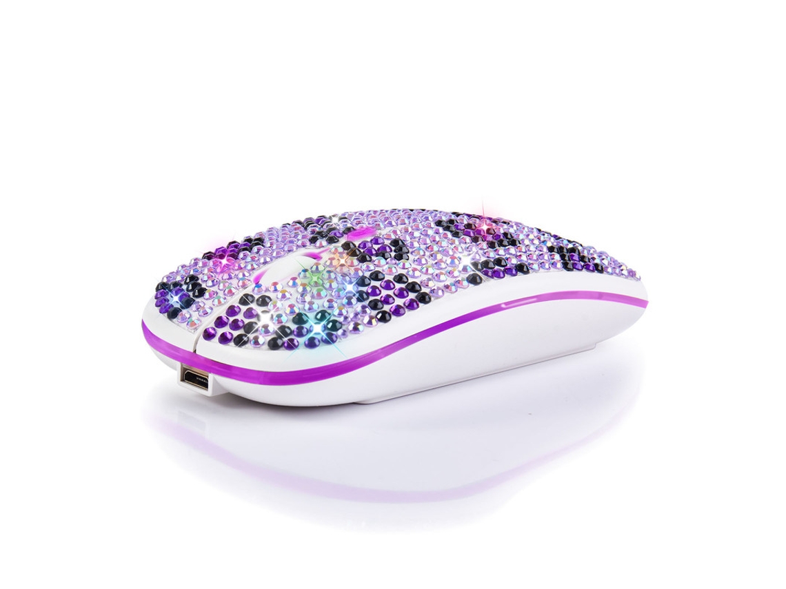 Ratón YIZHOOD Inalámbrico Bluetooth 5.0 2.4G Ratón Portátil USB Ultrafino Silencioso Recargable con Diamantes para PC Portátil Púrpura