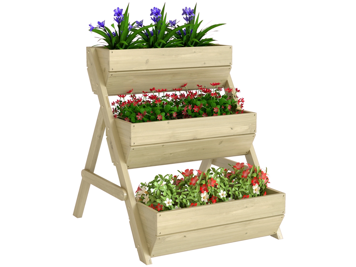 Macetero elevado de madera de 3 niveles, 65x75x76cm, verde | Sin marca