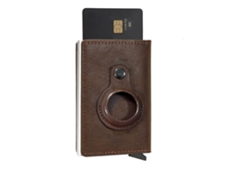 Cartera Airtag magnética para hombre, tarjetero, primera capa de protección RFID, marrón auténtico
