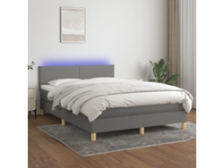 Cama Box Spring Colchón Y Luces Led Tela Gris Oscuro 140x190 Cm