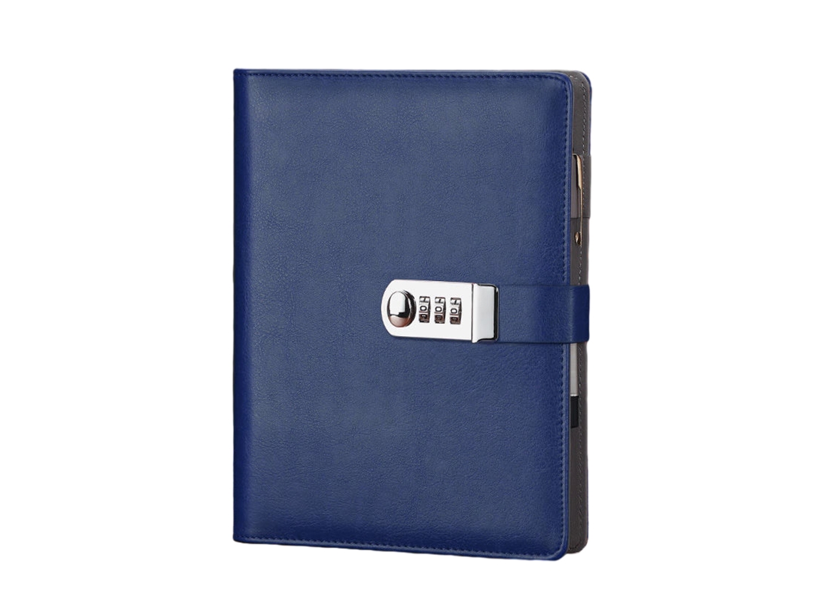 CUICH Revista con candado para adultos Diario grande recargable Cuadernos con 6 anillas Azul
