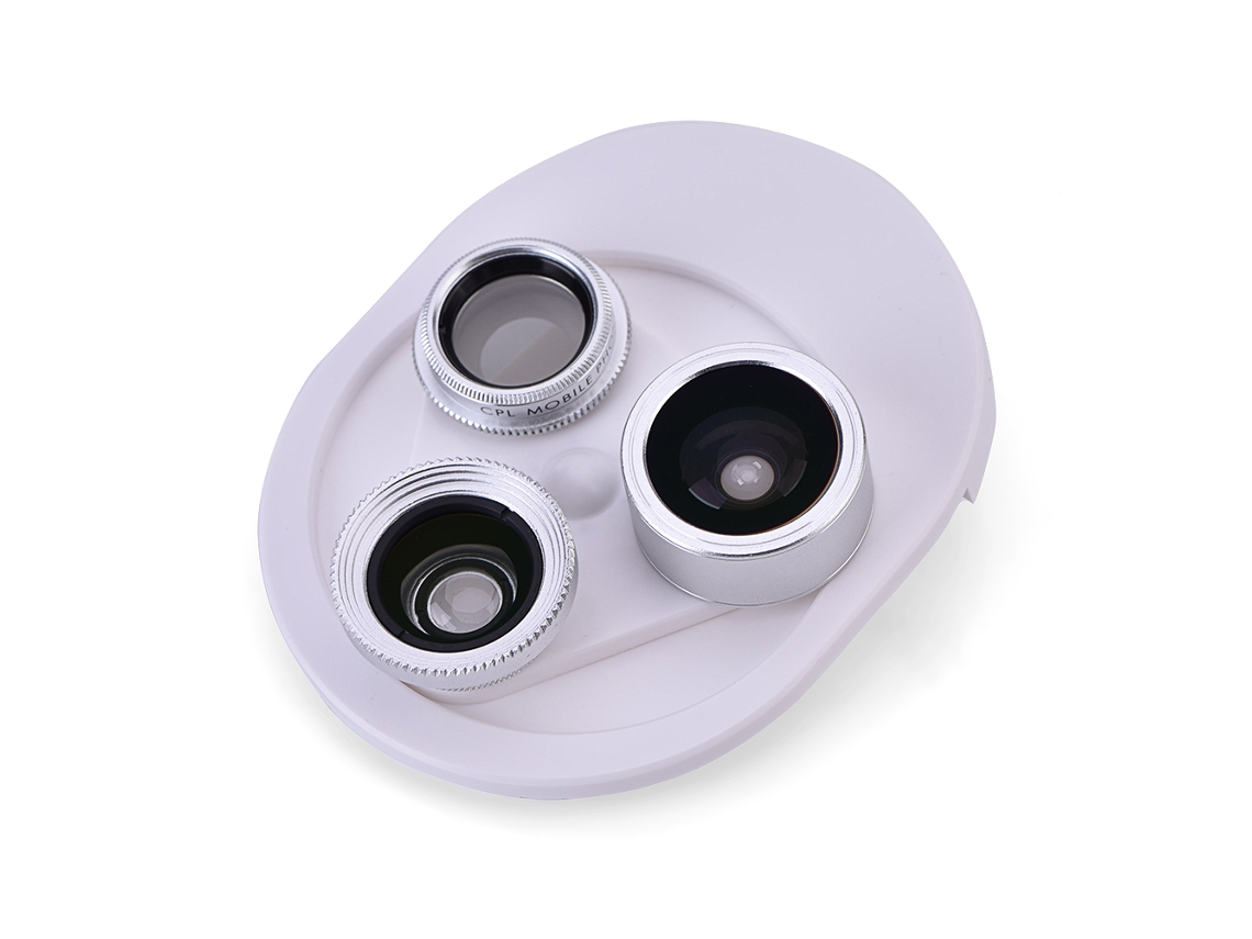 Kit De Lentes Para Teléfono (gran Angular Y Macro) Lente Universal Para Teléfono Gran Angular Macro Ojo De Pez Polarizador Set De 4 En 1 Plata