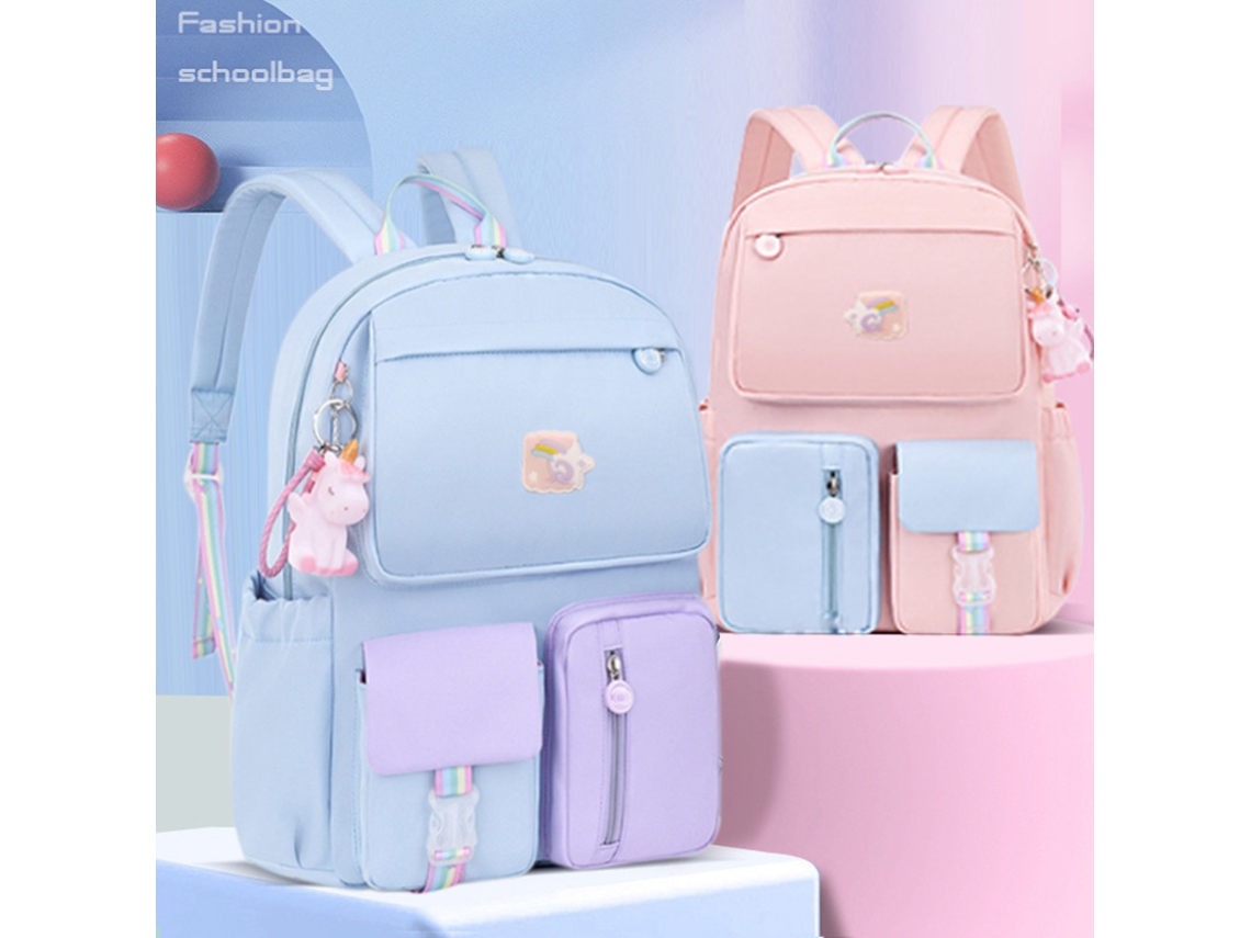 Mochila Para Estudiantes De Primaria (puerta De Refrigerador De Apertura Lateral, Color Macarrón) Mochila Para Niños Y Niñas De 1º-3º-6º Grados